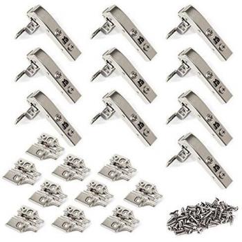 Emuca 1012007 Pack de 10 bisagras de cazoleta Ø35mm brazo angular de 90° cierre suave y suplementos para atornillar con regulación excéntrica