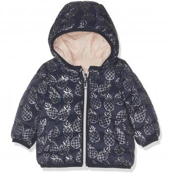 IKKS Junior Doudoune Reversible Facon Mariniere/Navy Print Ananas, Impermeable para Bebés, Rose Poudré 48, 18-24 Meses