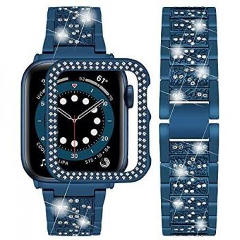 Wutwuk Correa para Apple Watch 40mm 41mm Correa con Funda Protectora Bling Brillante Elegante de Diamantes para Hombres y Mujeres Correa Compatible con Apple Watch 7/6/5/4/3/2/1/SE-Azul