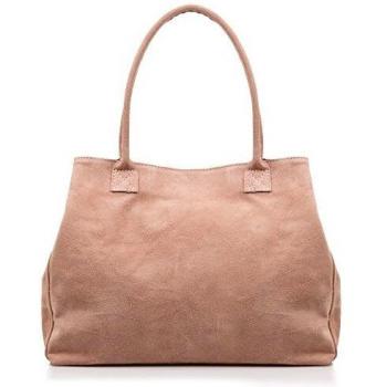 Firenze ARTEGIANI.Bolso de Mujer Piel auténtica.Bolso Mujer Cuero Genuino Gamuza.Tacto Suave. Bolso Shopper.Bolso Hombro Mujer. Made in Italy. Vera Pelle Italiana. 40x30x20 cm. Color Nude