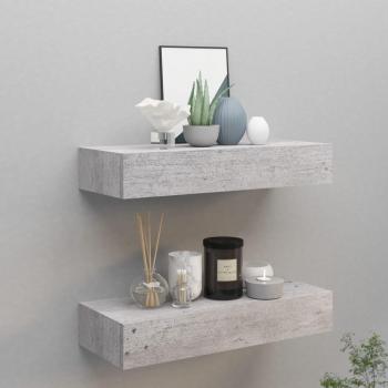 Estantes de pared con cajón 2 uds MDF 60x23,5x10 cm Blanco, Negro, Gris Mueble Almacenaje Estantería para Oficina, Estudio, Dormitorio Estante de pared con cajón 2