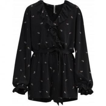 Pepe Jeans Women's Black Printed Short Jumpsuit Priya Regular Fit XS