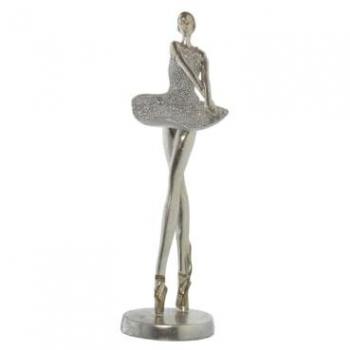 Figura Decorativa Bailarina Plateado Acrílico Plástico Melamina 12 x 10 x 30 cm