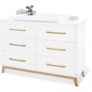 Cómoda Cambiador Riva Extra Ancho, Incluye Cambiador Extraíble, MDF Blanco y Fresno Macizo