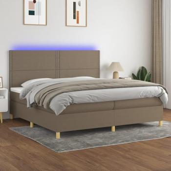 Cama Box Spring con Colchón Blanda y Luces LED 200x200 cm Tela Gris Taupe