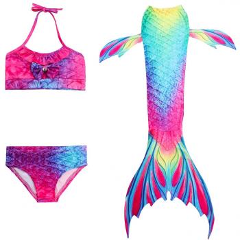 ShiyiUP THEE 3pcs Traje de Baño de Cuello Hálter con Cola de Sirena Bikini Set para Niña