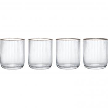 Juego de 4 vasos de cristal estriados MIKASA Sorrento con borde dorado, capacidad de 380 ml, diseño elegante y sin plomo
