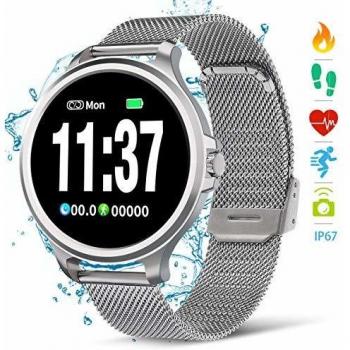 NASUM Fitness Watches, Reloj Inteligente, Frecuencia Cardíaca y Monitoreo del Sueño, Podómetro, Cálculo del Consumo de Calorías, Recepción de SMS, IP67 a Prueba de Agua y Polvo, para Android e iOS