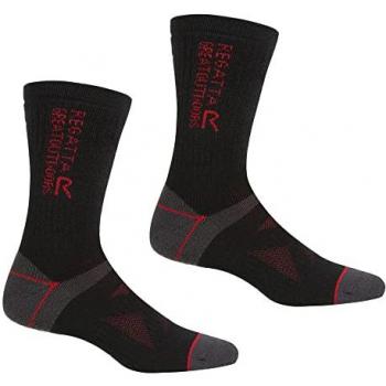 Regatta 2 Pack Wool Hiker Sock Black Dark Red, Size: UK 9-12