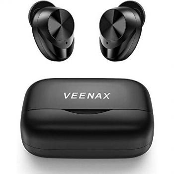 VEENAX X11 Auriculares Inalámbricos Bluetooth, Wireless In-Ear Auriculares Deportivos Control Táctil, Estéreo Cascos con Micrófono y Graves Potentes, Mini Batería Externa, 150 Horas/USB Tipo C, Negro