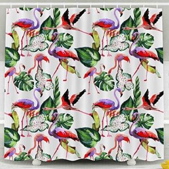 Cortina de ducha, Tropical Hawaii Hojas Palmera en un estilo de acuarela Aquarelle aislado Flor silvestre para el fondo te Decoración impermeable Tela de baño Diseño de poliéster Conjunto con ganchos