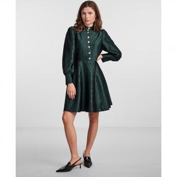 Yas - Vestido corto con botones, de estilo casual, confeccionado en tejido ligero, con escote en V, mangas cortas y corte ajustado en la cintura