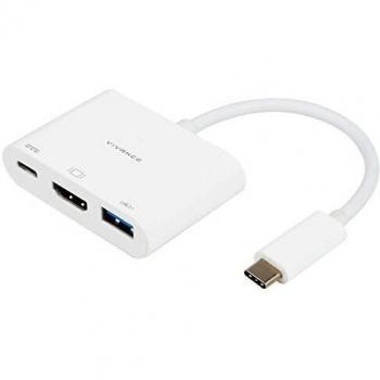 ADAPTADOR USB 3 EN 1 VIVANCO 45385 - USB TIPO-C / HDMI / USB TIPO-C / USB A 3.1 - BLANCO