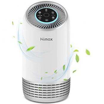 HIMOX Purificador Aire con Filtro HEPA, Purificador de Aire con Modo de Sueño, Luz Nocturna de 7 Colores, 3 Speed, Temporizador, Captura Bacterias, Alergias, Polen, Humo, Olor y Caspas de Mascota
