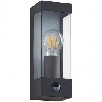 Aplique de pared exterior Lindby Tilian con detector de movimiento, moderno, en gris, hecho de acero, 1 llama, E27