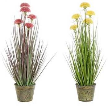 Planta Decorativa DKD Home Decor 30 x 30 x 78 cm Rosa Metal Amarillo PVC (2 Unidades)