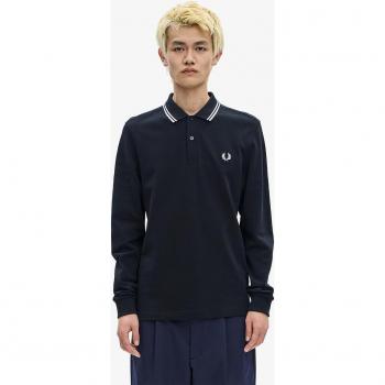 Fred Perry Men's Long Sleeve Twin Tipped Polo Shirt in Black, Size Small