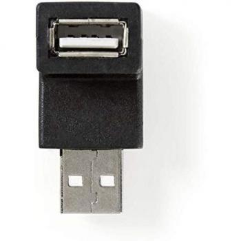 Adaptador USB 2.0 A Macho a Hembra en Ángulo de 90 Grados Color Negro