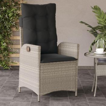 Silla de jardín reclinable con cojines Polyrattan gris claro vidaXL