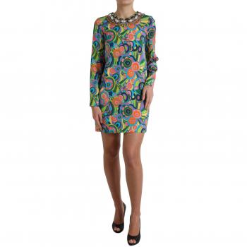 Dolce & Gabbana Geometric Silk Mini Dress with Crystal Embellishments, Multicolor, Size XS
