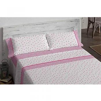 Burrito Blanco Juego de Sábanas 475 con un Diseño de Pequeñas Flores para Cama de Matrimonio de 160x190 hasta 160x200 cm/Juego de Cama 160, Color Rosa