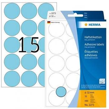 Herma 2273 - Etiquetas multiuso, diámetro 32 mm, redondo, papel mate, 480 unidades, color azul