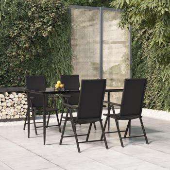 5-Piece Black Poly Rattan Garden Dining Set