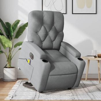 Sillón de masaje eléctrico reclinable elevable de tela en gris claro, gris oscuro y negro - vidaXL