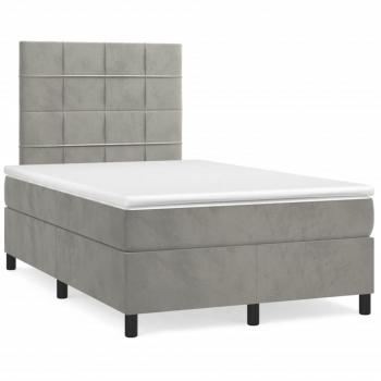 Colchón box spring de muelles con terciopelo LED gris claro 120x190 cm