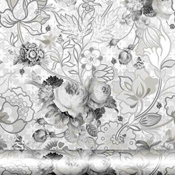 Equipo DRT Berenice - Papel pintado floral, color gris perla, 1 rollo