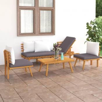 4-Piece Garden Lounge Set with Cushions in Solid Acacia Wood