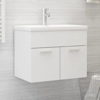 Mueble con lavabo blanco brillante de aglomerado y madera de ingeniería
