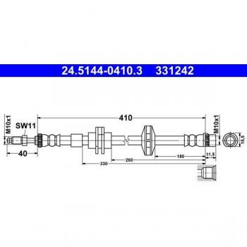 Latiguillo de freno ATE 24.5144-0410.3 - Tubo de freno, accesorios y mangueras de frenos, compatible con sistemas de frenado, alta resistencia a la presión, material duradero