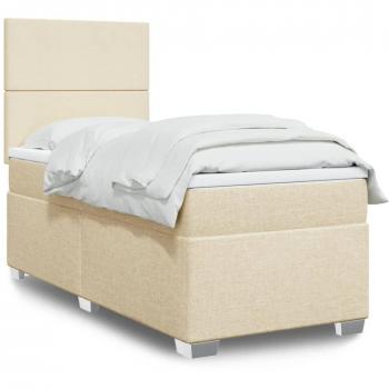 Cama box spring con colchón de muelles en tela color crema 80x200 cm