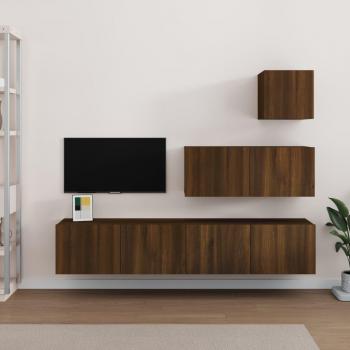 Muebles de puerta de TV Set 4 piezas de madera de roble marrón multicapa