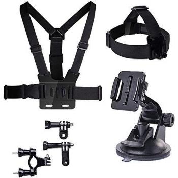SMARTEX 8 piezas KIT-KIT de accesorios y soporte para el uso y Anclaje de cámara GoPro,, SJCAM Sj4000, Procam/banda del tórax/Banda para la cabeza/Soporte con ventosa y soporte para manillar de bicicleta/juntas y tornillos