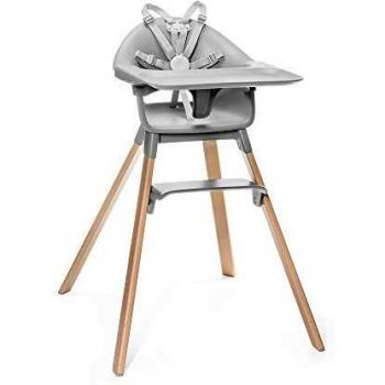 STOKKE® Clikk™ - Trona de madera con arnés y bandeja │ Silla de bebé para comer con asiento y reposapiés ajustables │ Portátil │ color: Cloud Grey