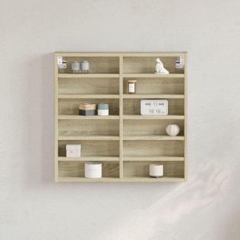 Vitrina de madera de ingeniería 60x8,5x58 cm en Blanco, Negro y Roble Sonoma - Mueble de Almacenaje Estantería para Oficina, Estudio y Dormitorio