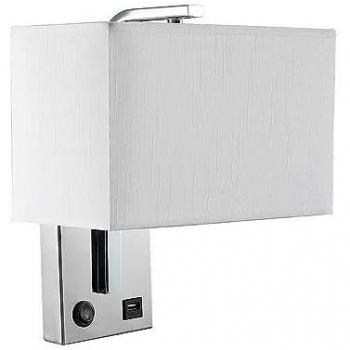 Aplique Agatha Cromo 1xE27 con Pantalla Blanca y Puerto USB 27x25x15cm con Interruptor
