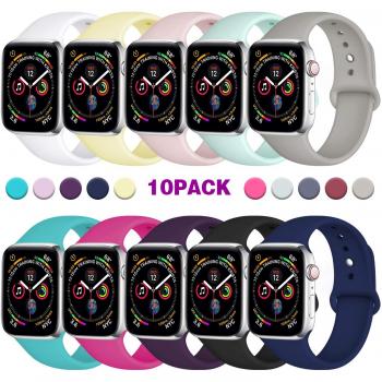 Zekapu Sport Correa para Apple Watch Correa 38mm 42mm 40mm 44mm, Pulsera de Repuesto de Silicona Suave Correa para Apple Watch Series 5/4/3/2/1, 42mm/44mm S/M 10Pack