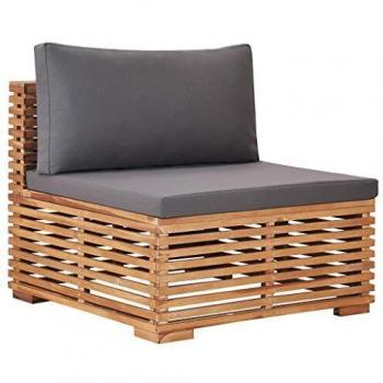 Sofá central de jardín vidaXL con cojín gris, madera maciza de teca, incluye opciones de color crema y gris oscuro, ideal para conjunto de terraza y muebles de jardín exterior
