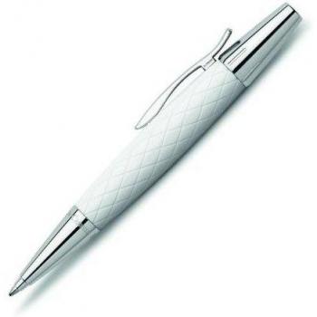Faber Castell 148556 - Bolígrafo E-motion con cuerpo en resina de color blanco, guilloqueada con el diseño romboidal Rhombus, trazo B