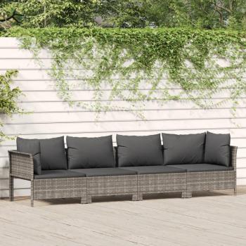 4-Piece Grey Poly Rattan Garden Lounge Set with Cushions
