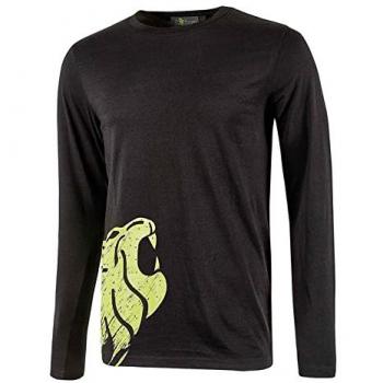 Camiseta de manga larga U-Power Alien 100% algodón negra con estampado de cabeza de león, corte delgado y cuello acanalado