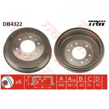 Tambor de freno TRW DB4322 para Mazda Serie E Van, eje trasero