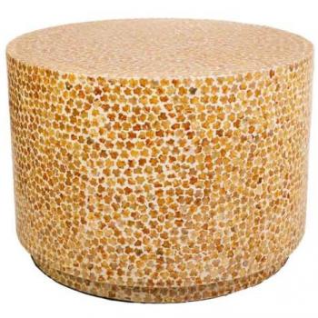 Mesa de Centro Redonda de Madera con Acabado en Capiz Marrón Estilo Art Deco 65x65x46 cm
