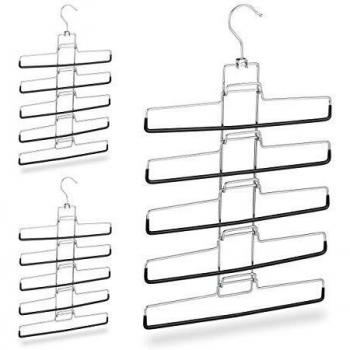Perchas Múltiples Relaxdays - Set de 3, para 15 Pantalones, Ahorra Espacio, Antideslizantes, Soportes Removibles, 52x33.5x2 cm, Plateado