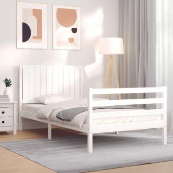 Cama de madera maciza blanca con cabecero 100x200 cm