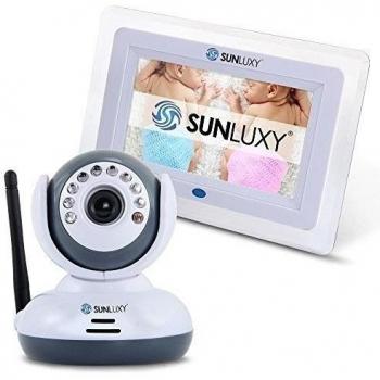 SUNLUXY® Vigilabebés Monitor Inalámbrico con pantalla LCD de 7 Cámara inalámbrica 2.4GHz Visión Nocturna Bidireccional Seguridad para Bebé, Blanco + Gris