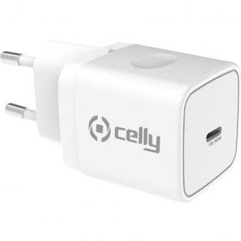 Cargador Celly 30W de Potencia con 1 Puerto USB-C en Color Blanco
